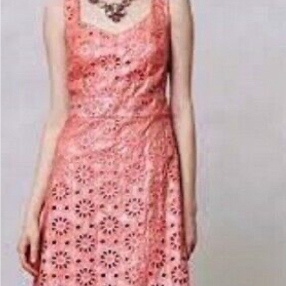 NWT Maeve Anthropologie Pink/Orange Floral Silver Embroidery Eyelet Dress- sz 6 - Picture 2 of 9